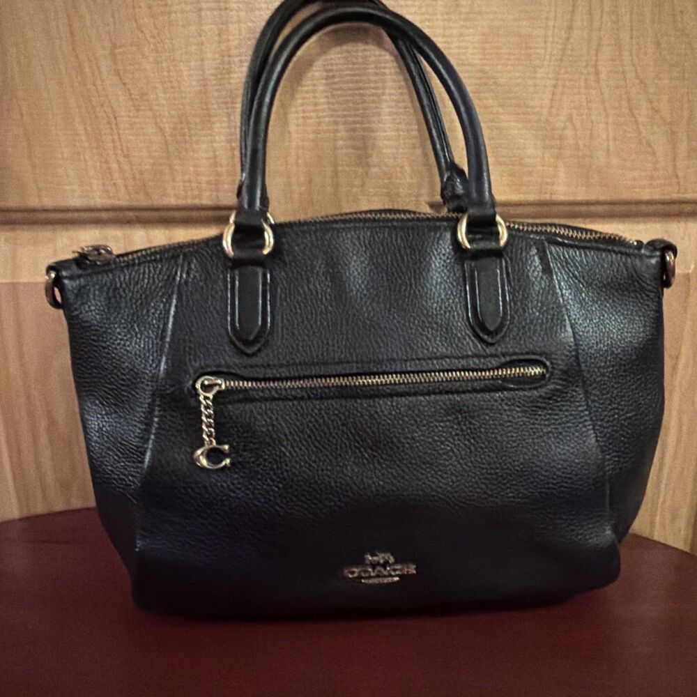 Coach Elise Black/Gold Pebbled Leather Bag Satchel Crossbody Bag.GUC! Ships Fast